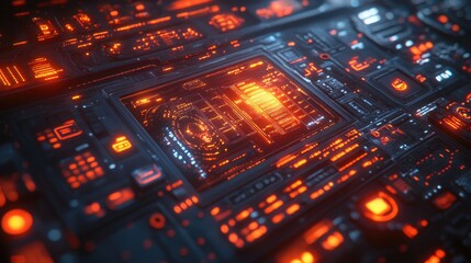 Fototapeta premium Futuristic CPU processing data; glowing circuits