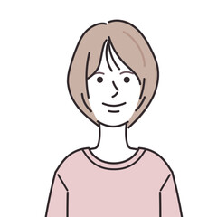 Tシャツを着たショートボブの女性のイラスト
