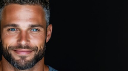 Fototapeta premium Close-up portrait of a man with a warm smile and healthy appearance