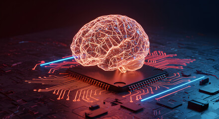 Futuristic Artificial Intelligence Brain on Circuit Board

