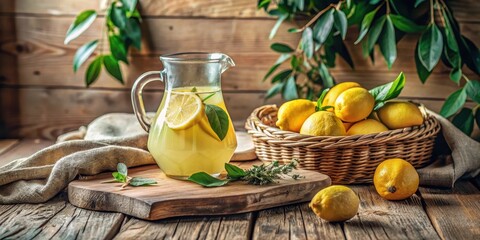Refreshing Homemade Citrus Beverage in Glass Pitcher with Fresh Fruit