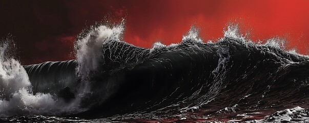 Visual for World Tsunami Awareness Day, featuring a dark menacing wave on a red background to highlight the power and threat natural disasters