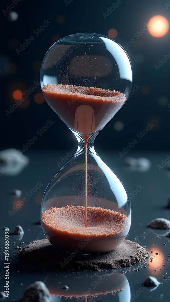 Aufkleber exoplanet hourglass with orbit diagrams floats by telescope array. planetary mirror reflects at 16k.