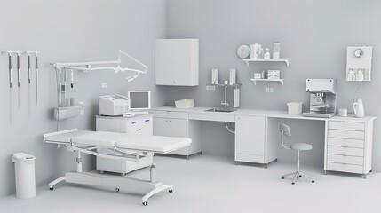 Showcasing the Beauty of Medical Precision: The Orderly Arrangement of Clean Medical Lab Equipment! The picture focuses on an immaculate medical laboratory where various equipment such as analyzers an