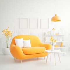 Modern Yellow Sofa Living Room Interior Design  Minimalist Home Decor  Cozy Space