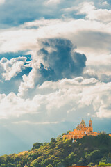 Sanctuary of Our Lady of Remedies located atop the Great Pyramid of Cholula, in Puebla, Mexico.