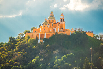 Sanctuary of Our Lady of Remedies located atop the Great Pyramid of Cholula, in Puebla, Mexico.