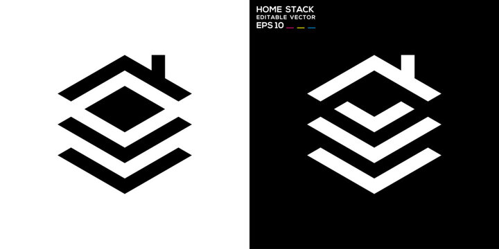 Home stack logo. Layer, page, real estate, rent. Vector icon symbol design template EPS 10.