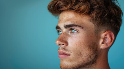 Realistic side profile close-up of a man with a mid taper fade, clear detail on fade blend