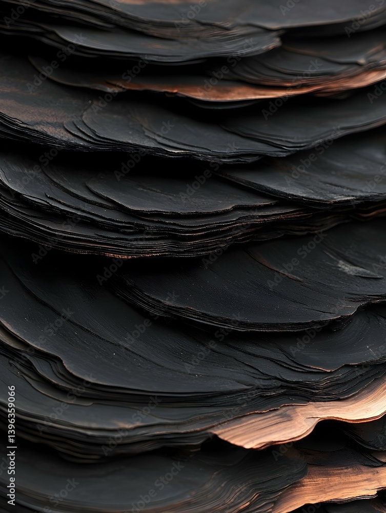 Aufkleber abstract dark and copper layered texture. close-up shot of stacked, wavy, dark layers with hints of 