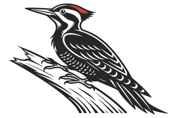Black vector illustration of a wild Woodpecker silhouette, a bird of prey with wings