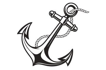 Nautical symbol heavy iron anchor with rope is a marine vector illustration for boat security