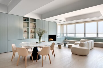 A sleek interior featuring ash grey wooden flooring and Scandinavian minimalism