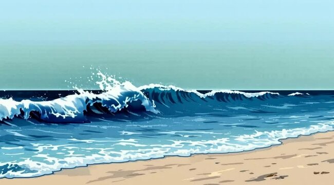Ocean waves crashing on a sandy beach. Peaceful summer scene. Stock photo for print