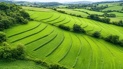 Aerial View of Lush Green Terraced Fields