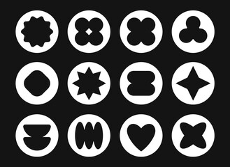 Collection of Black and White Abstract Shapes in Circles