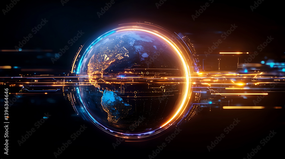 Poster global digital transformation virtual environment futuristic design dynamic viewpoint technology con