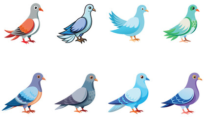 Set of doves isolated on white background