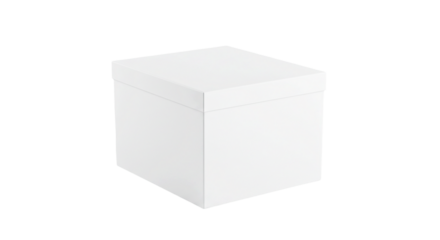 A simple white box with a lid is presented against a stark black background in a studio setting