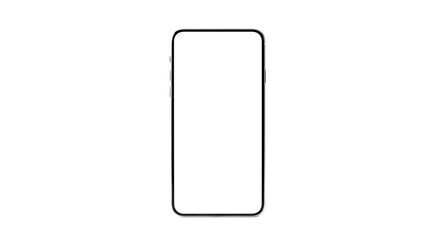 A smartphone with a blank white screen displayed against a stark black background in a studio shot