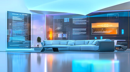 Obraz premium Modern living room design showcase futuristic environment digital content innovative technology sleek viewpoint