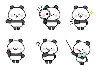 Panda Illustration Set Explaining and Introducing
