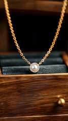 Fototapeta premium Elegant gold pearl necklace displayed in jewelry box home interiors product photography indoor close-up luxury fashion