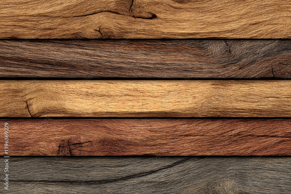 Poster wooden planks with varied textures and colors create natural, rustic pattern. horizontal alignment a