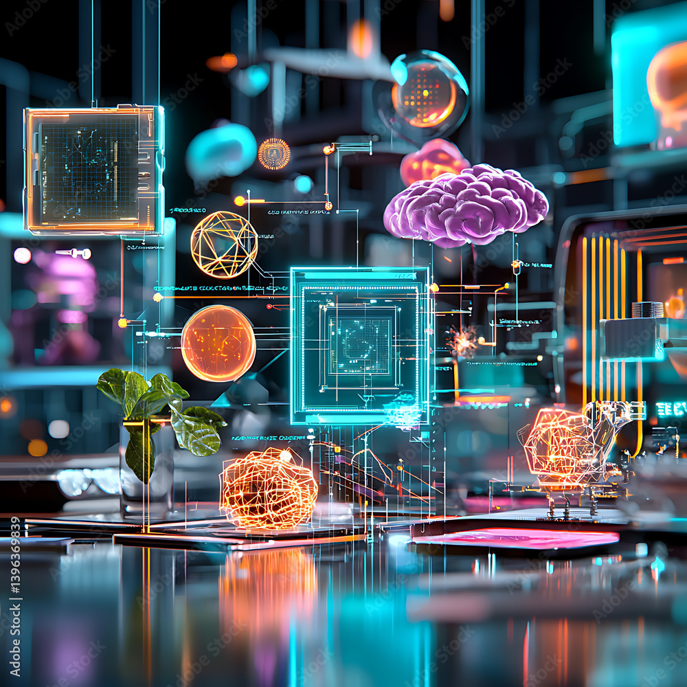 Poster innovative technology display digital environment 3d visualization futuristic aesthetics close-up vi
