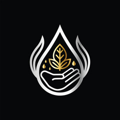 Illustration vector graphic of organic oil drop with hand and leaf. water drop with hands and leaf icon vector logo design template. eco water symbol.