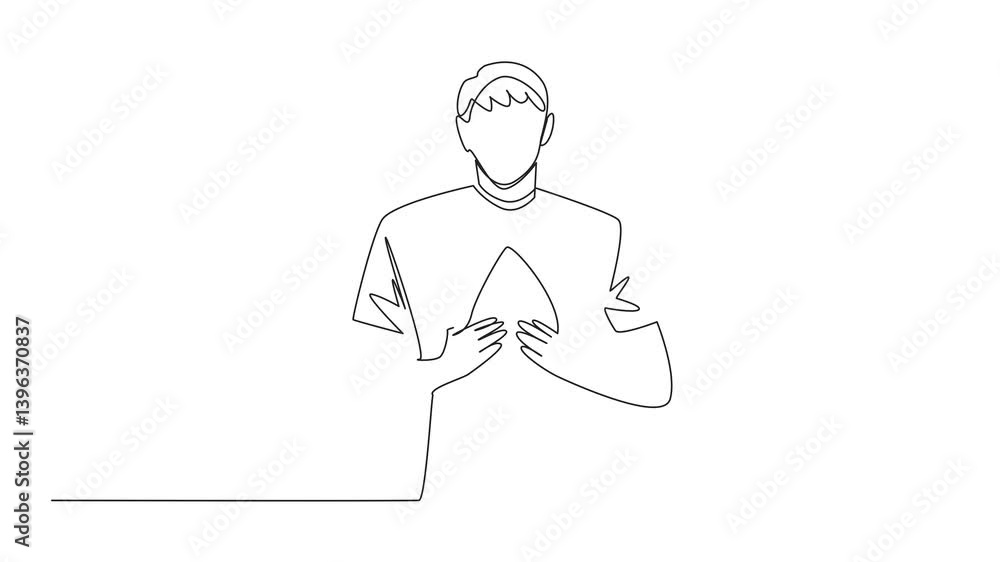 Aufkleber Animated self drawing of single continuous line drawing a man holds drops of blood with both hands while pointing forward. Concern. World Hemophilia Day. Full length single line animation