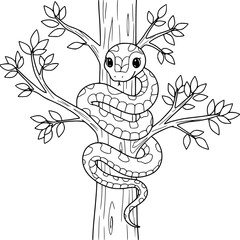 Snake in a Tree Drawing book illustration for kids. Coloring book. coloring page