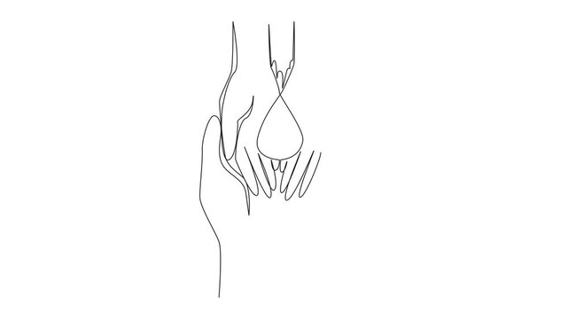 Animation of single one line drawing symbol of blood drops on the palm of a small child. Fortunate children. Caring. World Hemophilia Day. Continuous line self drawing animated. Full length motion