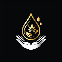 Illustration vector graphic of organic oil drop with hand and leaf. water drop with hands and leaf icon vector logo design template. eco water symbol.