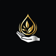 Illustration vector graphic of organic oil drop with hand and leaf. water drop with hands and leaf icon vector logo design template. eco water symbol.