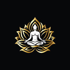 Yoga logo. Meditation symbol. Lotus position. Vector illustration. Yoga lotus and lotus flower vector logo. Meditation symbol.
