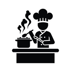 "Chef Cooking Silhouette - Professional Kitchen Clipart on White Background