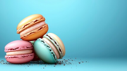 Pastel Macarons on Light Blue Background
