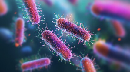 Close-up of Bacteria Cells with Hairlike Fimbriae for Scientific Illustration
