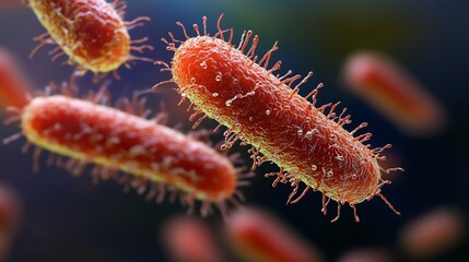 Fototapeta premium Close-up of Microscopic Red Bacteria Cells Medical Illustration