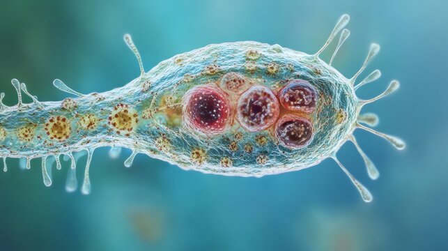 Entamoeba Histolytica Trophozoite Illustration Showing Parasite Structure and Anatomy