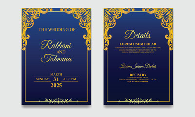 Naklejka premium Luxury wedding invitation card template with golden pattern