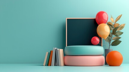 Pastel Minimalist Product Display with Balloons and Chalkboard