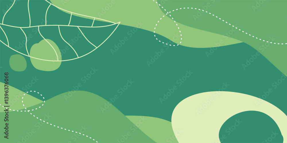 Poster green earth day background abstract shapes, waves and leaf patterns with empty space for text. perfe