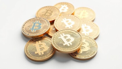 Digital Currency Coins Pile On A Background