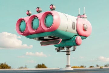 Pastel Pink and Teal Futuristic Vehicle 3D Render