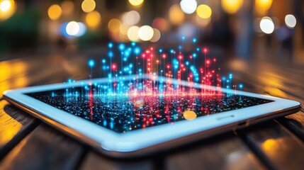 Digital Data Visualization on Tablet at Night