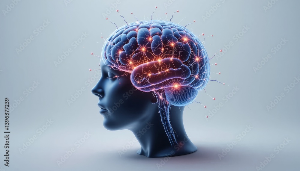 Poster human brain neural network 3d rendering