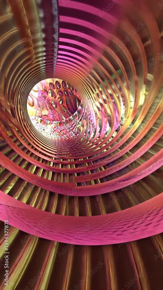 Poster intricate spiral tunnel featuring vibrant textures and colors in a surreal setting