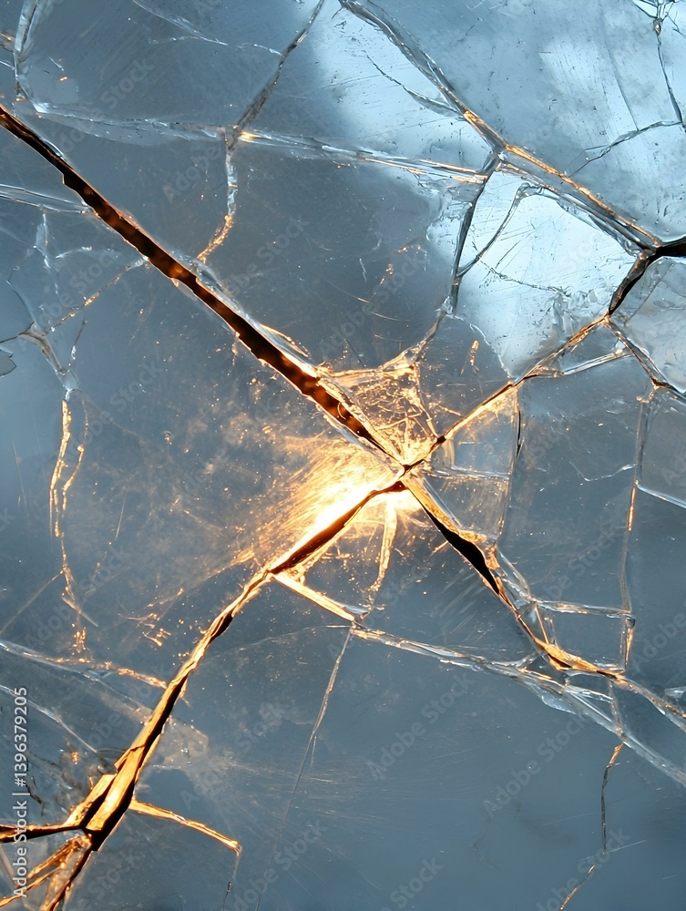 Poster cracked ice surface with light shining through. abstract texture background image.